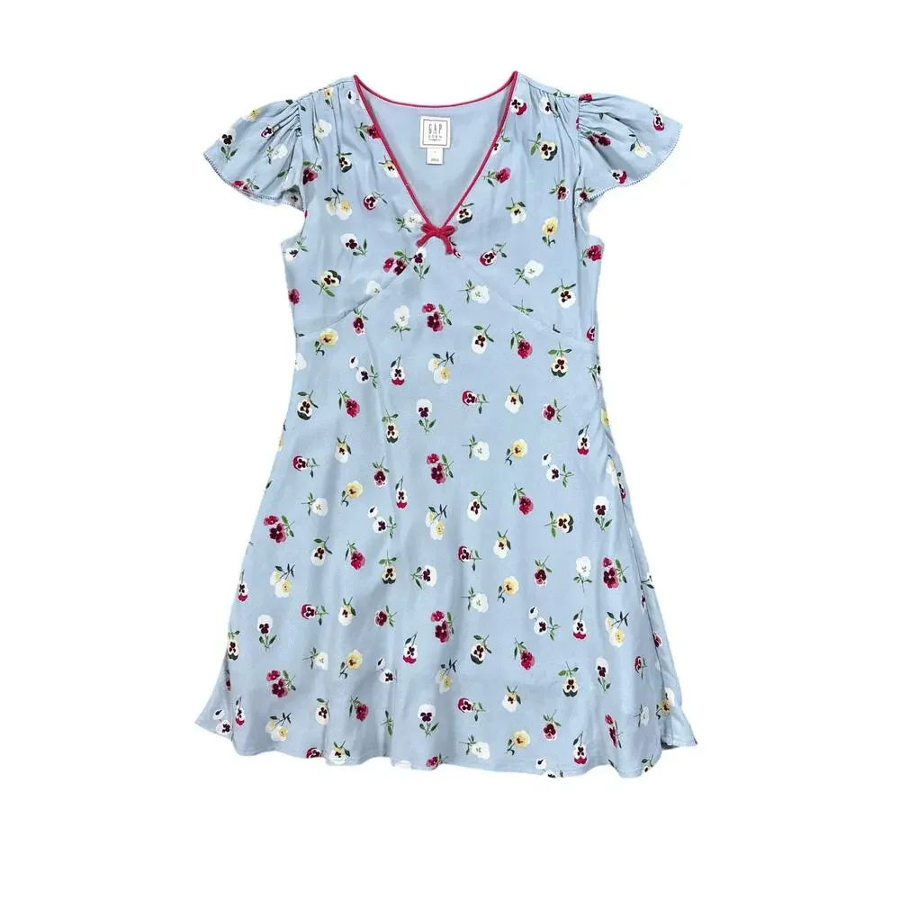 GAP X DÔEN Girls Light Blue Floral Mini Dress Size Large